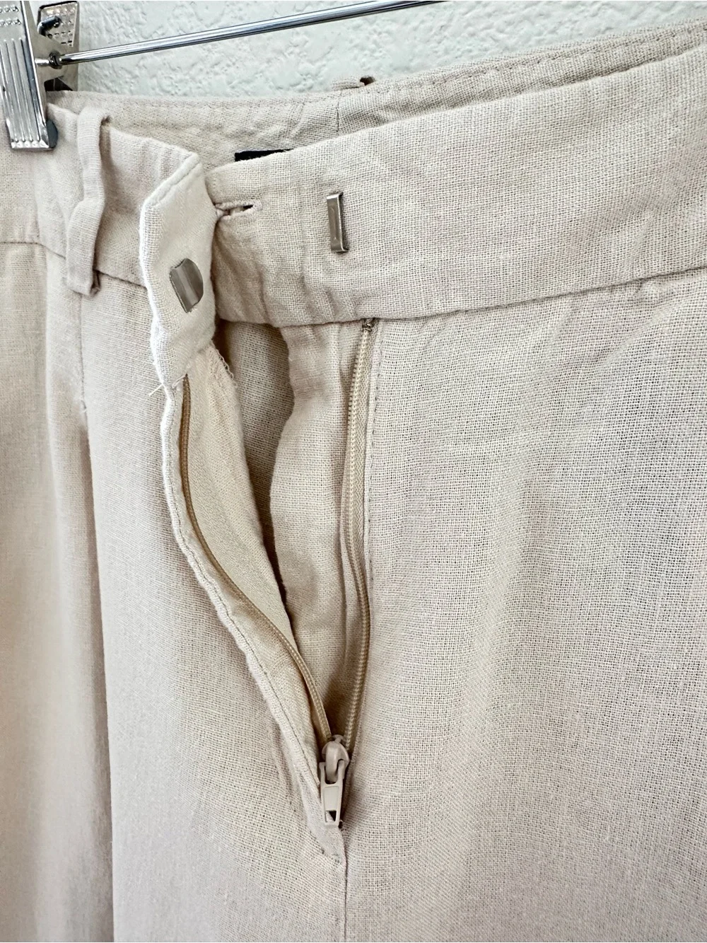 Zara High Rise Linen Blend Pleated Trousers Cream Beige Size M